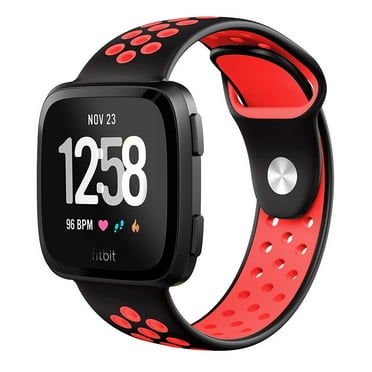 Mignova Fitbit Versa Bands for Women Men Small Large, Soft Silicone Sport Strap Replacement with Ventilation Holes for Fitbit Versa Fitness Smart Watch-Black/Red