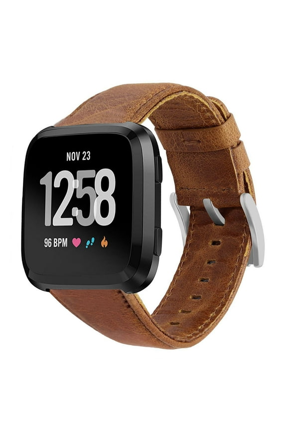 for Fitbit Versa Classic Leather Accessory Band for Women Men,Genuine Leather Replacement Bracele Wrist Watch Band for Fitbit Versa Fitness Smart Watch (Brown)