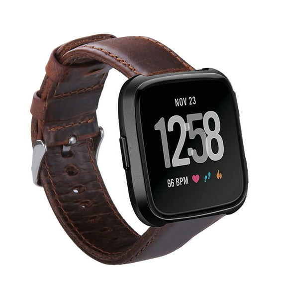 Mignova for Fitbit Versa Classic Leather Accessory Band for Women Men,Genuine Leather Replacement Bracele Wrist Watch Band for Fitbit Versa Fitness Smart Watch (Dark Brown)