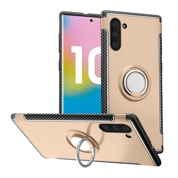 Mignova Galaxy Note 10 case,TPU + PC Mixed Double case,Suitable for Samsung Galaxy Note 10 Full Body Heavy Duty Protection 360 Rotating Metal Hidden Ring Bracket(Gold)