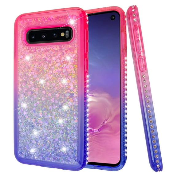 Mignova Galaxy S10 Flash case,[Durable and Cute] Colorful Quicksand Series Bling Diamond Flowing Liquid Floating Shockproof Cover case for Galaxy S10 6.1 inch case(Gradient Blue/Red)