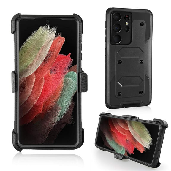 Mignova for Galaxy S21 Ultra 5G Case,Built in Belt Clip Full Body Heavy Duty Shock Reduction Durable Case Girls Boys Outdoor Protective Cover for Samsung Galaxy S21 Ultra 5G 6.8 inch 2020 - Black