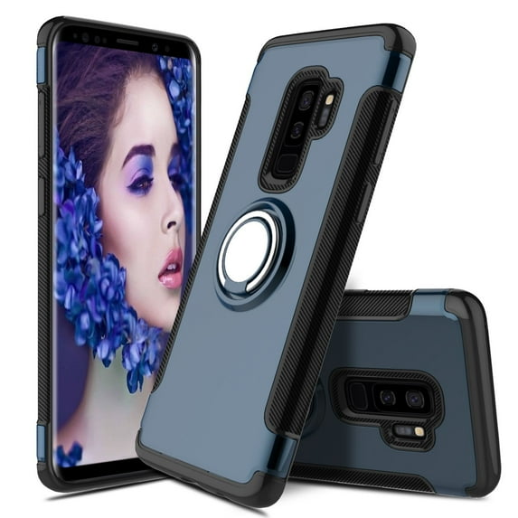 Mignova Galaxy S9 Plus Case, Two-layer Reinforced Back Cover Protect Case with Ring Holder for Samsung Galaxy S9 Plus(Navy Blue)