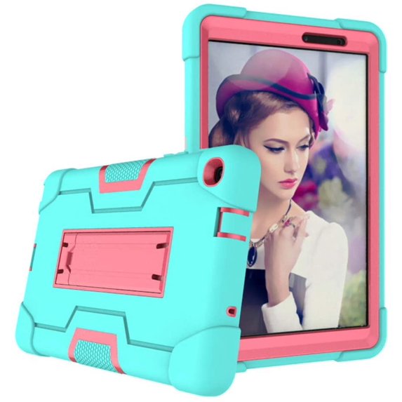 Mignova For Galaxy tab A 8.0 SM-P200/P205 Tablet 2019 Released,Heavy-Duty Drop-Proof and Shock-Resistant Rugged Hybrid(with Built-in Stand)Case(Rose red+Aqua)