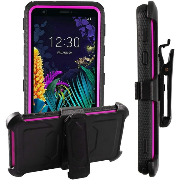 Mignova LG K30 Case, Rugged Plastic Heavy Duty Armor Holster Defender Full Body Protective Hybrid Case Cover with Belt Swivel Clip and Kickstand for LG Aristo 4+/Arena 2/Prime 2/ LG X2 Case ([Purple)