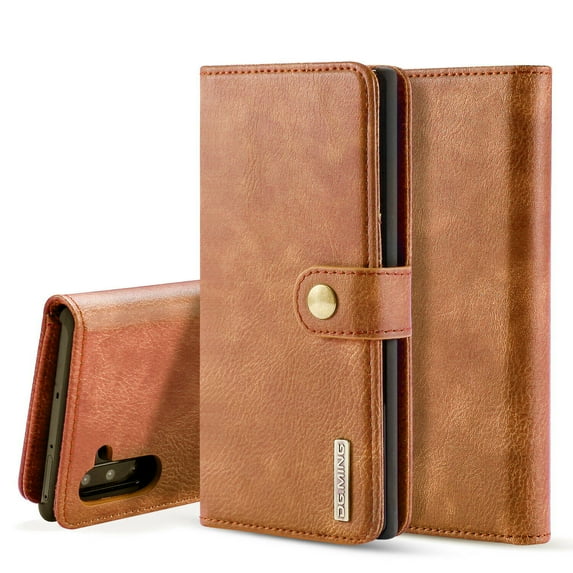 Mignova Premium Leather Folio Magnetic Wallet Protection Card Slot Holder Removable Back Shell Carrying Cover for Samsung Galaxy Note 10 Pro/5g/Plus case Light Brown