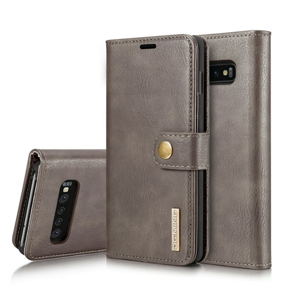 Mignova Premium Leather Folio Magnetic Wallet Protection Card Slot Holder Removable Back Shell Carrying Cover for Samsung Galaxy S10 Dark Brown
