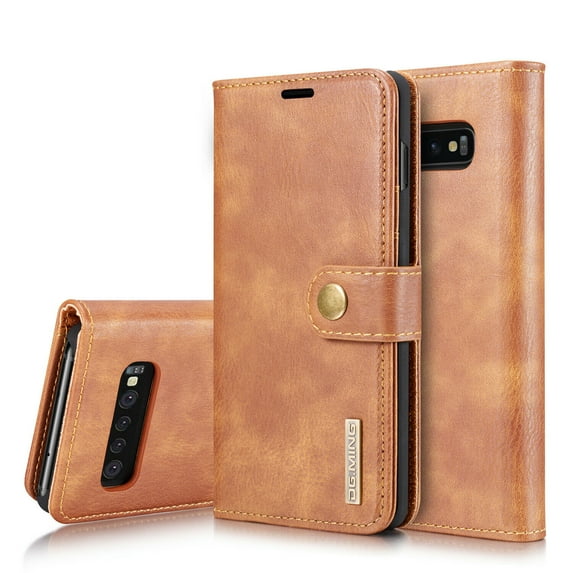 Mignova Premium Leather Folio Magnetic Wallet Protection Card Slot Holder Removable Back Shell Carrying Cover for Samsung Galaxy S10 PlusLight Brown