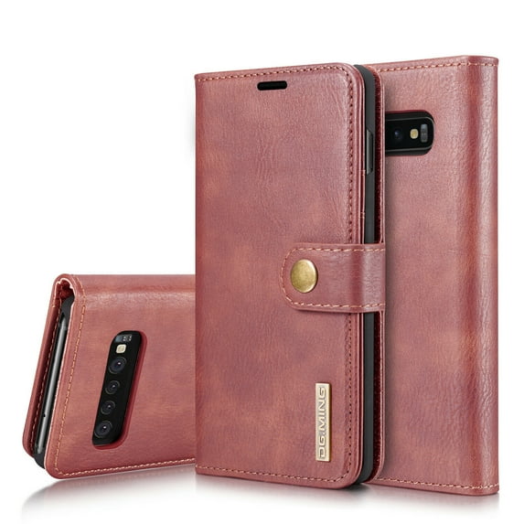 Mignova Premium Leather Folio Magnetic Wallet Protection Card Slot Holder Removable Back Shell Carrying Cover for Samsung Galaxy S10 Red