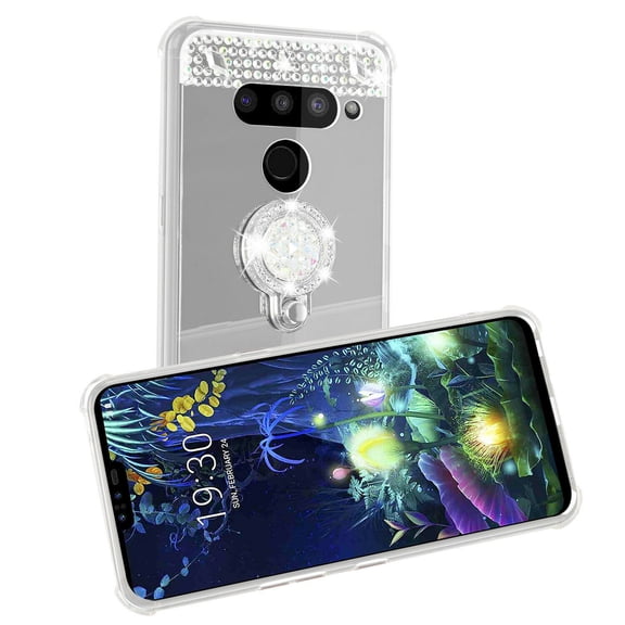 Mignova Ring Case For LG V50 Mirror Glitter Case with Ring Holder Kickstand Diamond Bling Rhinestone Crystal Girls Women Protective Case(Sliver)