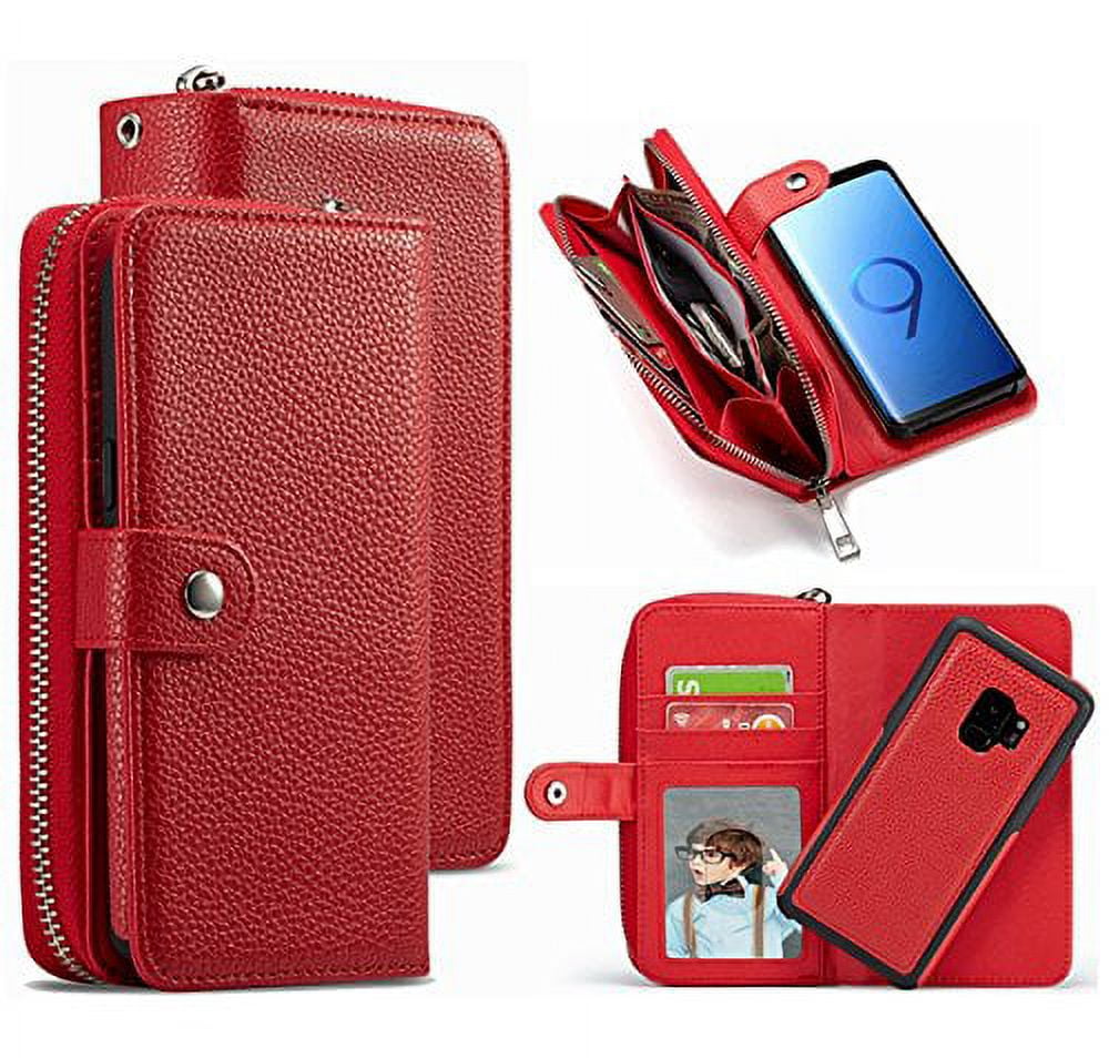 Mignova S9 Wallet Case PU Leather Detachable Magnetic Zipper Purse for Women With Slim Shockproof Cover Shell Card Holder Slots Coin Pocket Fit Samsung Galaxy S9 Red Walmart Business Supplies