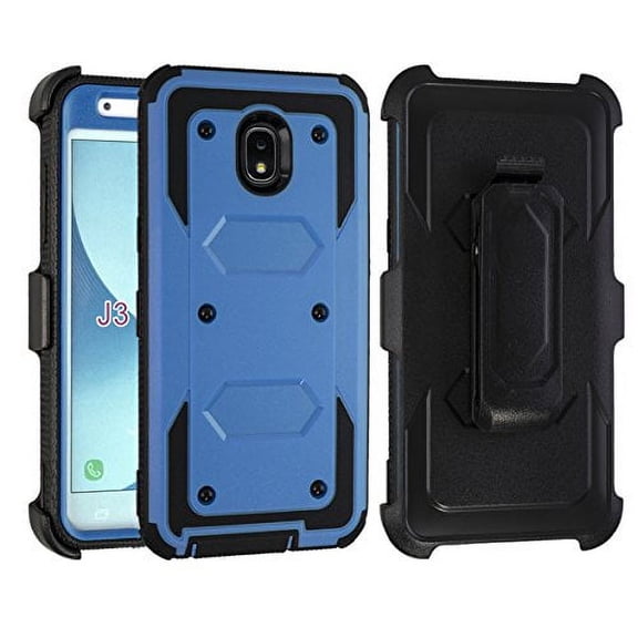 Mignova Samsung Galaxy J3 2018 / J3 Prime / J3 Eclipse / Express Prime 2 / Luna Pro / Amp Prime 2 / Sol 2 Cover with Bracket and Belt Rotating Heavy Armor Body Protection Blend Cover(Blue)