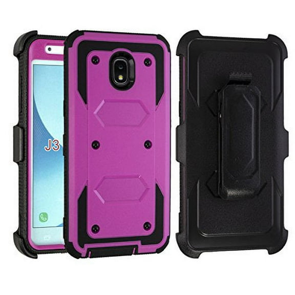 Mignova Samsung Galaxy J3 2018 / J3 Prime / J3 Eclipse / Express Prime 2 / Luna Pro / Amp Prime 2 / Sol 2 Cover with Bracket and Belt Rotating Heavy Armor Body Protection Blend Cover(purple)