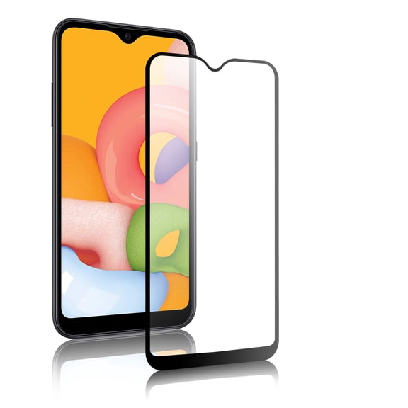 Mignova Screen Protector For Samsung Galaxy A01 5.7 inch Tempered Glass 2.5D Arc Edges Screen Replacement Easy Frame Installation High Definition Fingerprint Free Case Friendly-Black 1 Pcs