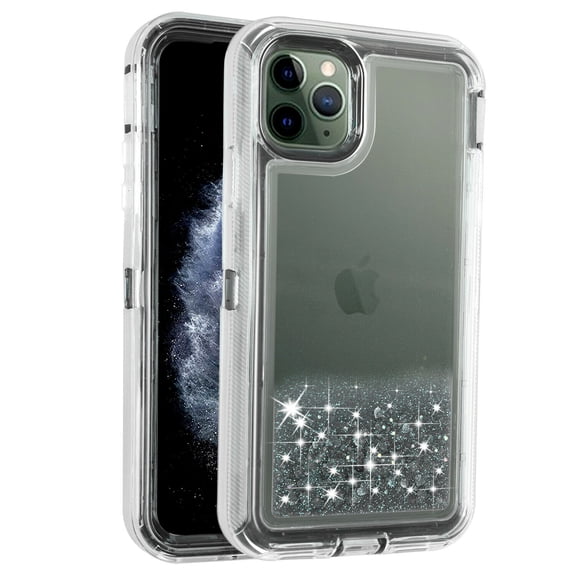 Mignova iPhone 11 Pro 5.8 inch case,3 in 1 Hard Clear Detachable Sparkle Dynamic Drift Sand Blink Flow Sand Glitter Heart-Shape Quicksand & Paillette Back Clear Hourglass Case Cover(Gray)