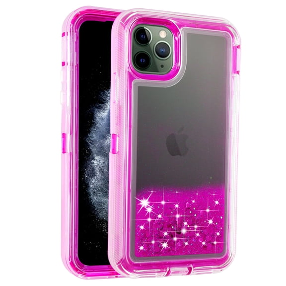 Mignova iPhone 11 Pro Max 6.5 inch case,3 in 1 Hard Clear Detachable Sparkle Dynamic Drift Sand Blink Flow Sand Glitter Heart-Shape Quicksand & Paillette Back Clear Hourglass Case Cover(Pink)