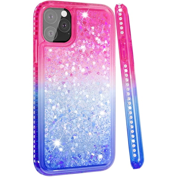 Mignova iPhone 11 Pro Max 6.5 inch flash housing, [Sparkling Diamond] Gradient Flash Liquid Smoothing diamond flowing liquid floating shockproof shell(Red/Blue)