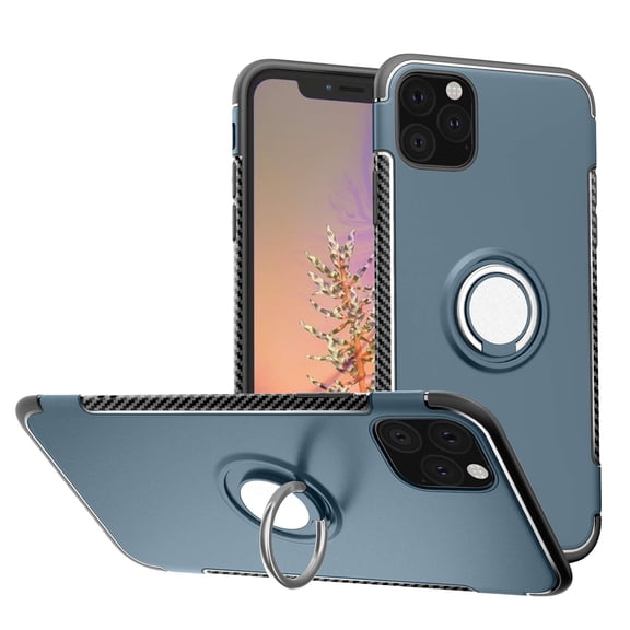 Mignova iPhone 6.1 inch 2019 case,TPU + PC Mixed Double case Full Body Heavy Duty Protection 360 Rotating Metal Hidden Ring Bracket(Navy Blue)