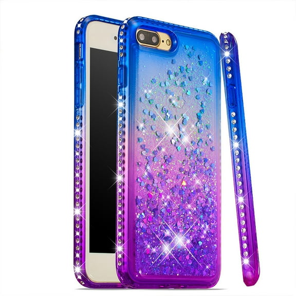 Mignova iPhone 8 Plus Flash Case, Durable and Cute Colorful Quicksand Series Bling Diamond Flowing Liquid Floating Shockproof Cover case for Apple iPhone 7 Plus / 8 Plus 5.5 inch - Blue+Purple