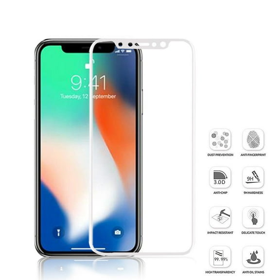 Mignova for iPhone X Screen Protector Glass [ 3D Full Frame ] Technology Premium Tempered 9H Hardness 2.5D PET [Soft Edge Hybrid] Super Easy Apply(White)