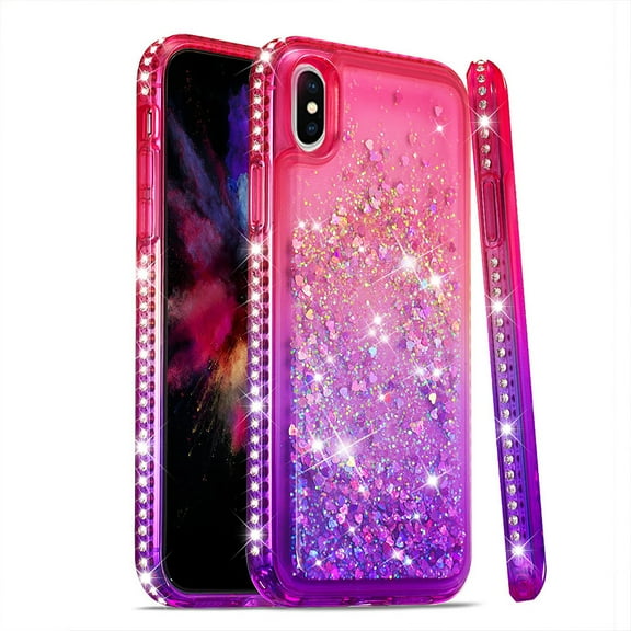 Mignova iPhone XS Max Flash Case, Durable and Cute Colorful Quicksand Series Bling Diamond Flowing Liquid Floating Shockproof Cover case for Apple iPhone XS Max 6.5 inch - Red+Purple