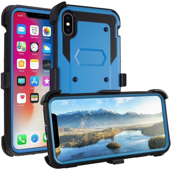 Mignova iPhone Xs Max 6.5 inch 2018 case, Heavy Duty Shockproof Rugged Hybrid Housing with Rotating Belt Clip and Bracket(Blue)