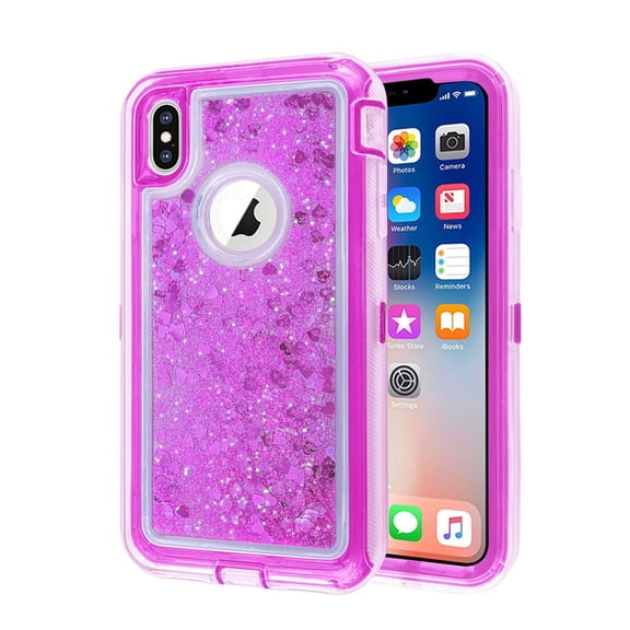 Mignova iPhone Xs Max 6.5inche case,3 in 1 Hard Clear Detachable Sparkle Dynamic Drift Sand Blink Flow Sand Glitter Heart-Shape Quicksand & Paillette Back Clear Hourglass Case Cover(Purple) 