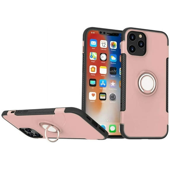 Mignvoa For iPhone 12 / iPhone 12 Pro 6.1" Case with Ring Holder Dual Layer Shockproof Protective Case Cover Built in Ring Stand 360 Degree Rotating for Apple iPhone 12 / 12 Pro 6.1 inch (Rose Gold)