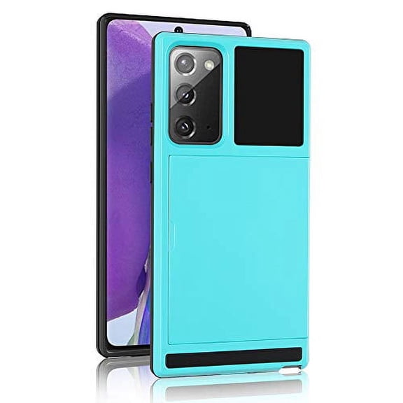 Mignvoa Galaxy Note 20 Case With Credit Card Holder Slim Armor Dual Layer Hybrid Heavy Duty Protection Shockproof Anti-Scratch Soft Rubber Wallet Case For Samsung Galaxy Note 20 6.7 inch (Blue)