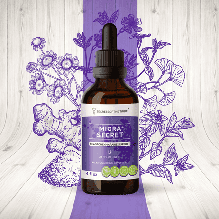 Secrets Of The Tribe Migra Secret Blend Tincture Dietary Supplement, Natural Extract, Made from Feverfew, Ginger, Periwinkle, Ginkgo, Peppermint 4 oz