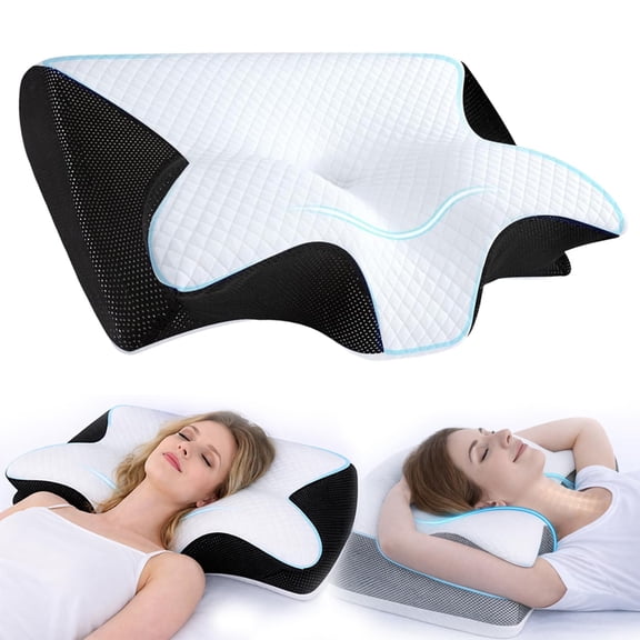Migraine Pillow - Stop Migraines at The Source, Cervical Migraine Neck Pillow, Ergonomic Contour Support Pillow with Adaptive Foam for Stays Supportive, During The Night (Black)