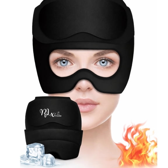 Migraine Relief Cap with Detachable Eye Mask, Romancy 2-in-1 Hot and Cold Gel Ice Head Wrap for Headache Relief, Reusable Cooling Compression Cap for Stress, Tension and Sinus Pressure, Light-Blockin