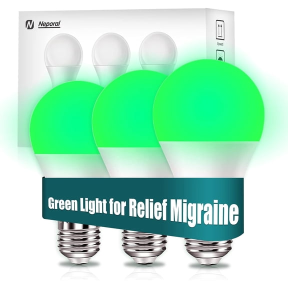Migraine Relief LED Light Bulb, Full Spectrum Light with 520nm Narrow Band, Non-Drug Support for Headache, Anxiety, Tension Relief, 9W 60 Watt Equivalent, E26/E27, 3PK