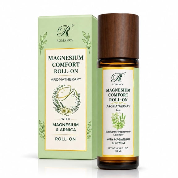 Migraine Relief Roll-On, Romancy Magnesium & Arnica Roll-On with Peppermint, Lavender & Eucalyptus Essential Oils, Cooling Aromatherapy Oil for Headache Relief, Stress Relief & Tension Support, 10 mL