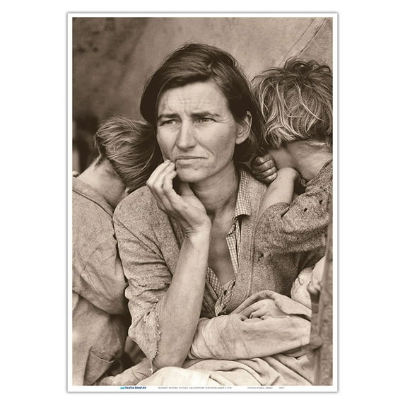 Migrant Mother Nipomo California - Black and White Historic Photograph by Dorothea Lange c.1936 - Master Art Print 10in x 14in