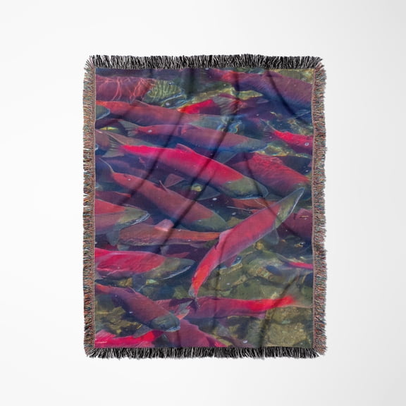 Migrating Sockeye Salmon, Katmai National Park, Alaska, Usa, Woven Blanket