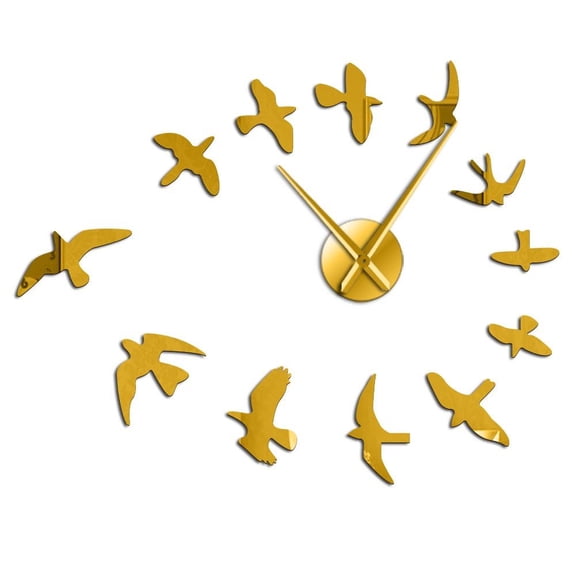 Migratory Bird Swallow Silhouette Frameless Wall Clock Stickers, DIY Modern Decorative Clocks for Living Room, Bedroom, Office - Easy to Install, Large 3D Clock Design (Gold,27in)