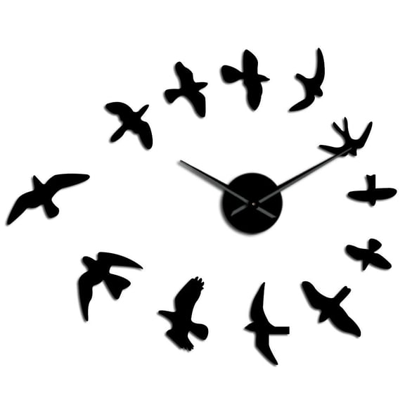 Migratory Bird Swallow Silhouette Frameless Wall Clock Stickers, DIY Modern Decorative Clocks for Living Room, Bedroom, Office - Easy to Install, Large 3D Clock Design (Black,27in)