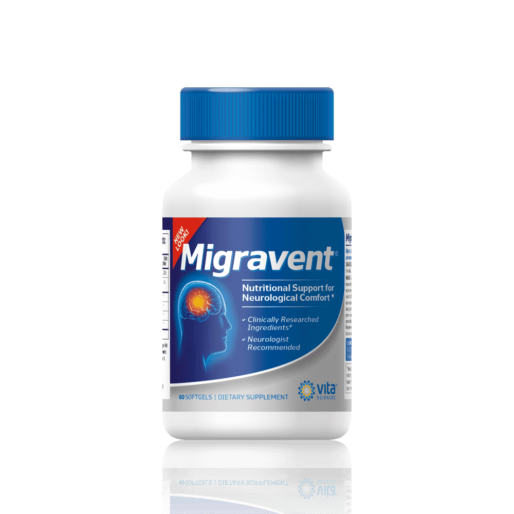 Vita Sciences Migravent  Neurological Support for Migraine and Headache Relief  Butterbur, CoQ10, Magnesium, Riboflavin  60 Softgels