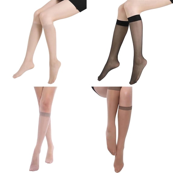 Migroa 3 Pairs Knee High Stockings for Women Lightweight Thin Knee High Dress Socks Soft Stretchy Casual Daily Wear Beige One Size