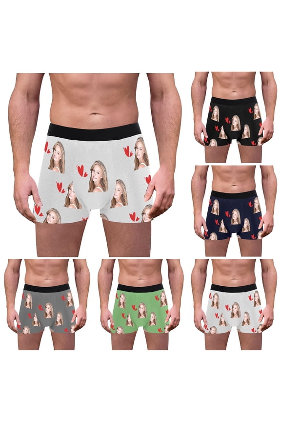 Migroa Custom Photo Underwear for Men, Personalized Funny Face Print Boxer Briefs, Novelty Gift for Boyfriend Or Husband, Soft Cotton Stretch Bottoms, Unique Present for Birthdays,