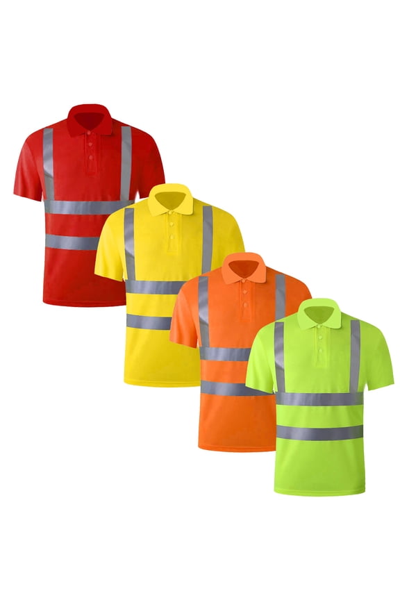 Hi Vis Shirts for Men Class 3 High Visibility Shirts with Short Sleeves Reflective for Construction Work Use Orange L