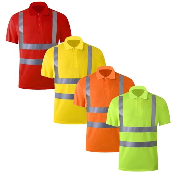 Migroa Hi Vis Shirts for Men Class 3 High Visibility Shirts with Short Sleeves Reflective for Construction Work Use Red Xl