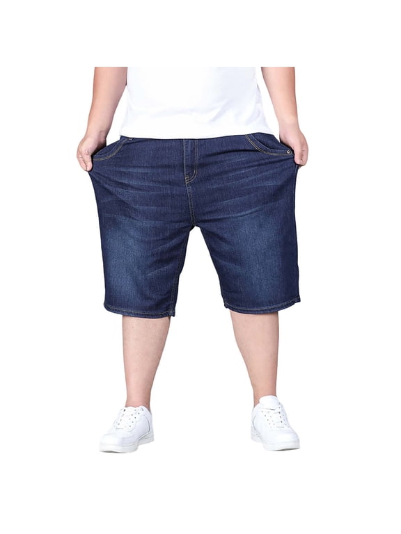 Jorts for Men Baggy Elastic Waist Pull on Denim Shorts Plus Size Straight Loose Jean Shorts Teen Boys Denim Jorts Blue 2Xl