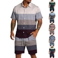 thumbnail image 1 of Migroa Men's 2 Piece Outfits Beach Matching Sets Print Striped Button up Short Sleeve Shirt And Drawstring Shorts Summer Beach Sets Coffee M, 1 of 5