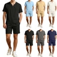 thumbnail image 1 of Migroa Men's 2 Pieces Linen Set Henley Shirt Short Sleeve And Drawstring Casual Track Shorts Beach Clothes Vacation Matching Suit Summer Wear Navy M, 1 of 8