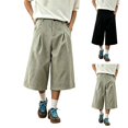 thumbnail image 1 of Migroa Men's Baggy Wide Leg Casual Shorts Mens Capri Pants Men’S Linen Pants Pleated Dress Business Elastic Waist Summer Shorts with Pockets Black L, 1 of 6