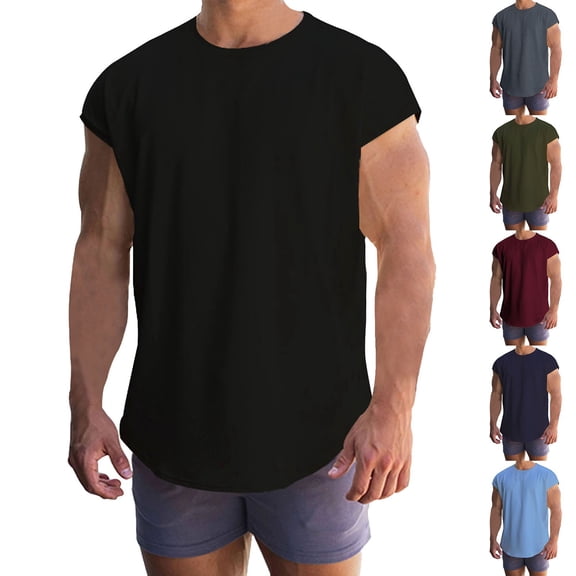 Migroa Men's Boxy Raw Cut Tee Short Sleeve Round Neck T Shirts Casual Basic Tops Black S