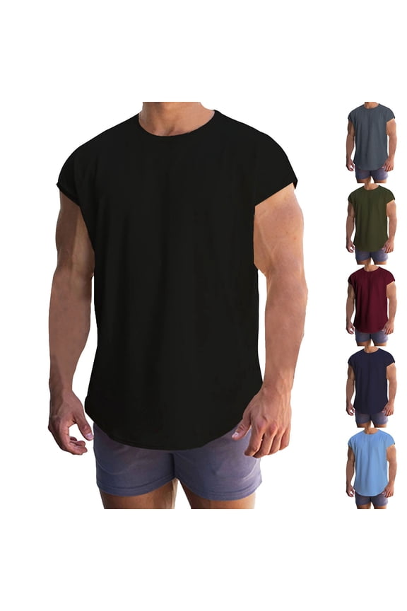 Men's Boxy Raw Cut Tee Short Sleeve Round Neck T Shirts Casual Basic Tops Dark Gray L
