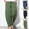 thumbnail image 1 of Migroa Men's Casual Cotton Linen Pants Yoga Beach Loose Fit Casual Elastic Waist Drawstring Summer Harem Baggy Trousers with Pockets Casual Summer Beach Pants Blue 2XL, 1 of 3